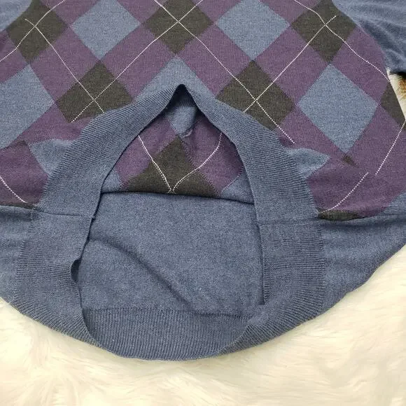 Black Brown 1826 Made in Italy 100% Merino Wool Argyle V-Neck Sweater Men XL - Picture 9 of 12